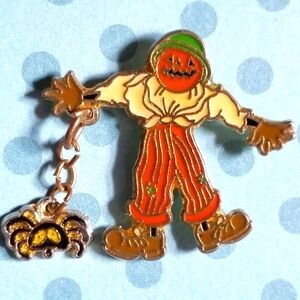 Scarecrow Halloween pin dangling spider charm brooch holiday spooky fall autumn